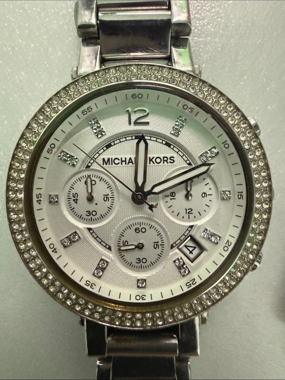 Michael Kors  women’s stainless steel Crystal-Trim Chronograph Watch
